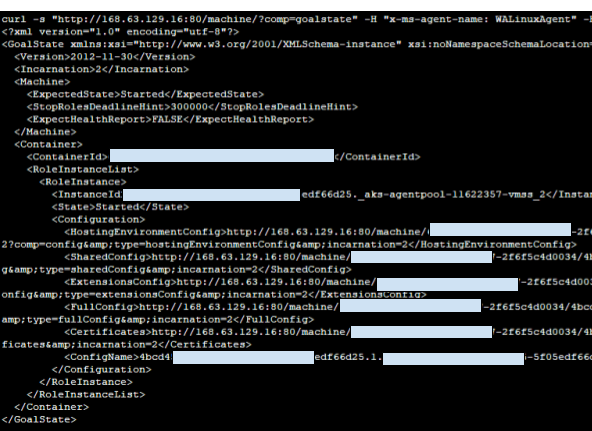 Screenshot of a computer screen displaying code. The text includes elements like machine details, host information, and IP addresses. Some of the information has been redacted.